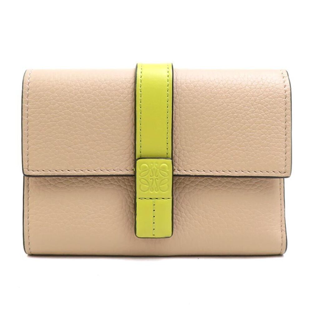 Loewe Tri fold Wallet Leather Beige Cream x Yellow